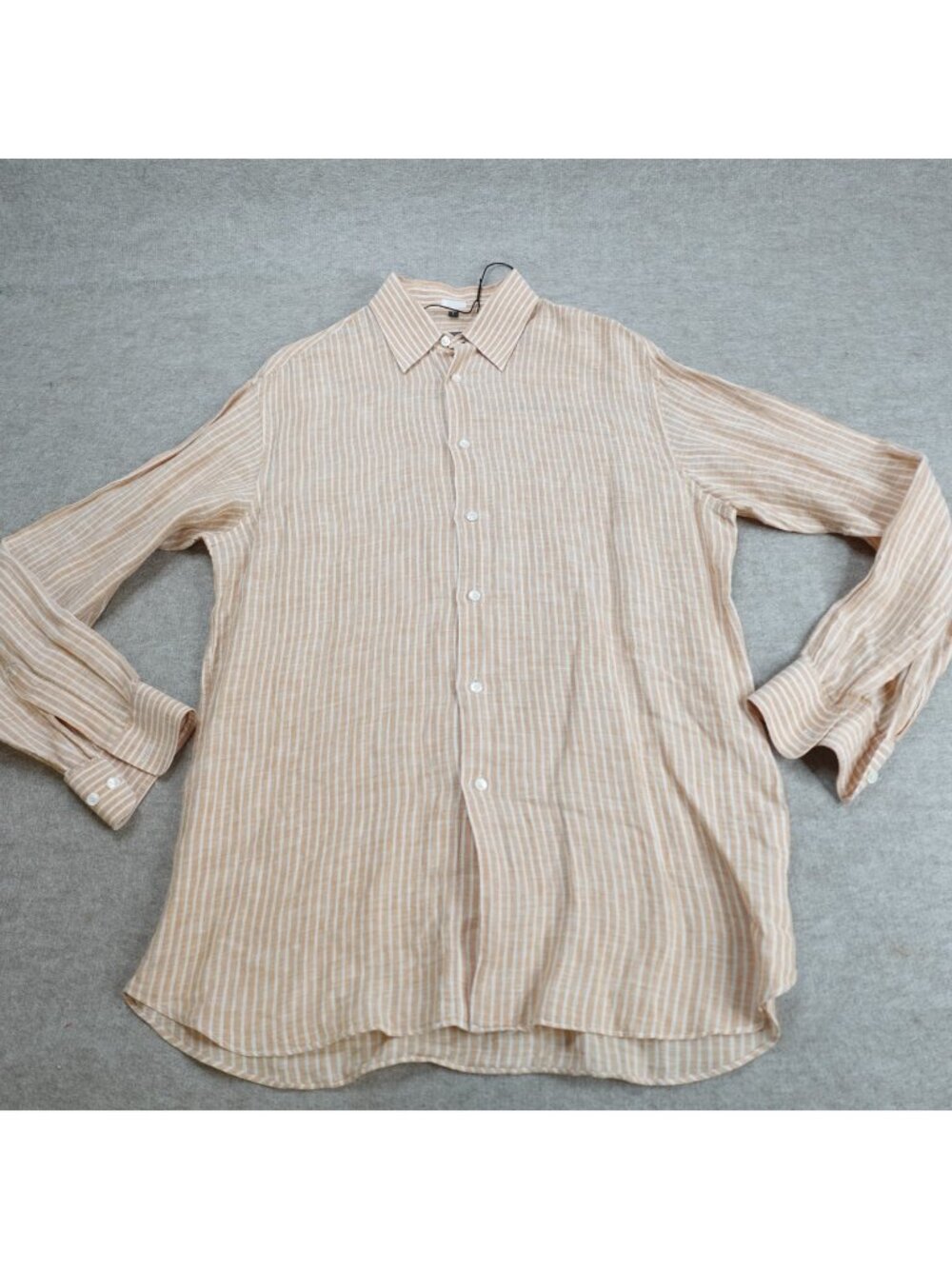 Salvatore Ferragamo Mens Shirt Large Orange Striped 100% Linen